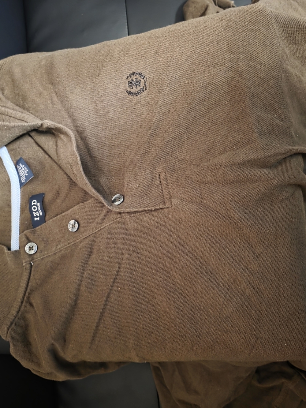 IZOD Brown Polo Henley with Embroidered Crest